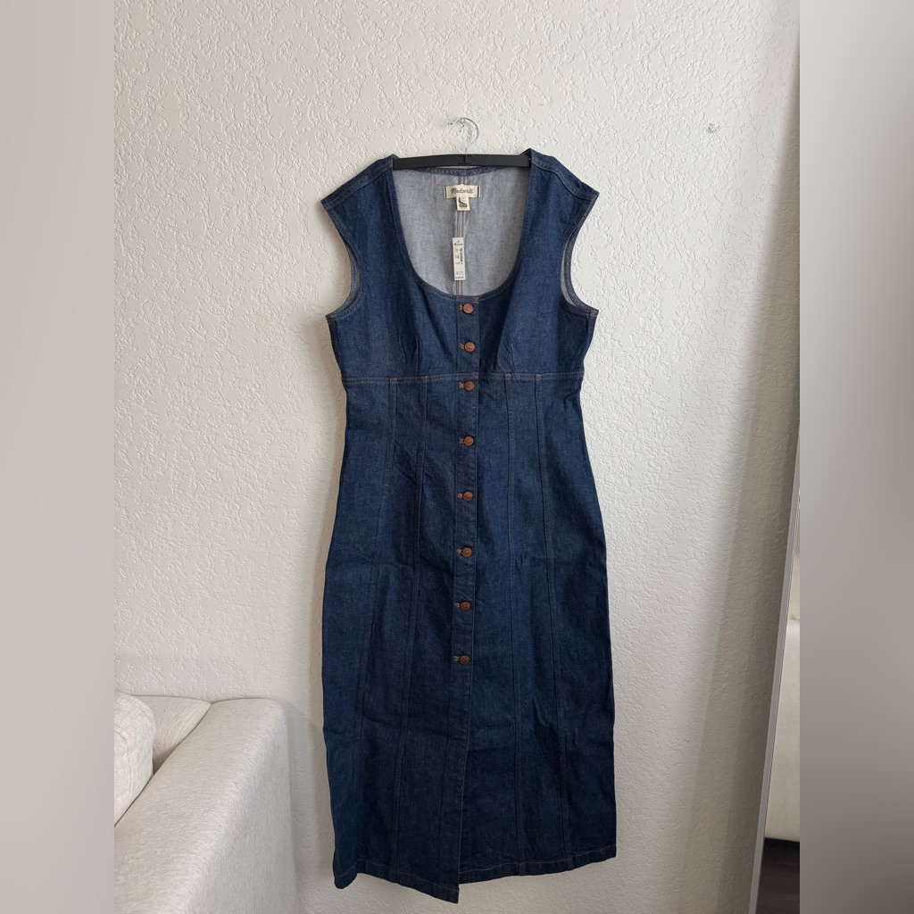 Madewell Denim Square-Neck Midi Dress In Benton Wash